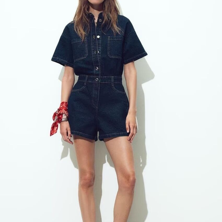 European summer denim jumpsuit