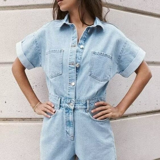 European summer denim jumpsuit